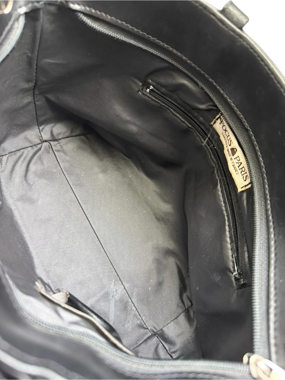 Vintage Focus Paris Black Leather Structured Tote Bag Made in France